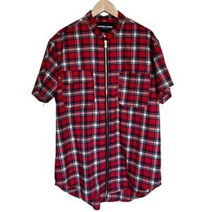 Homme + Femme • Red Plaid Zip Down Short Sleeve